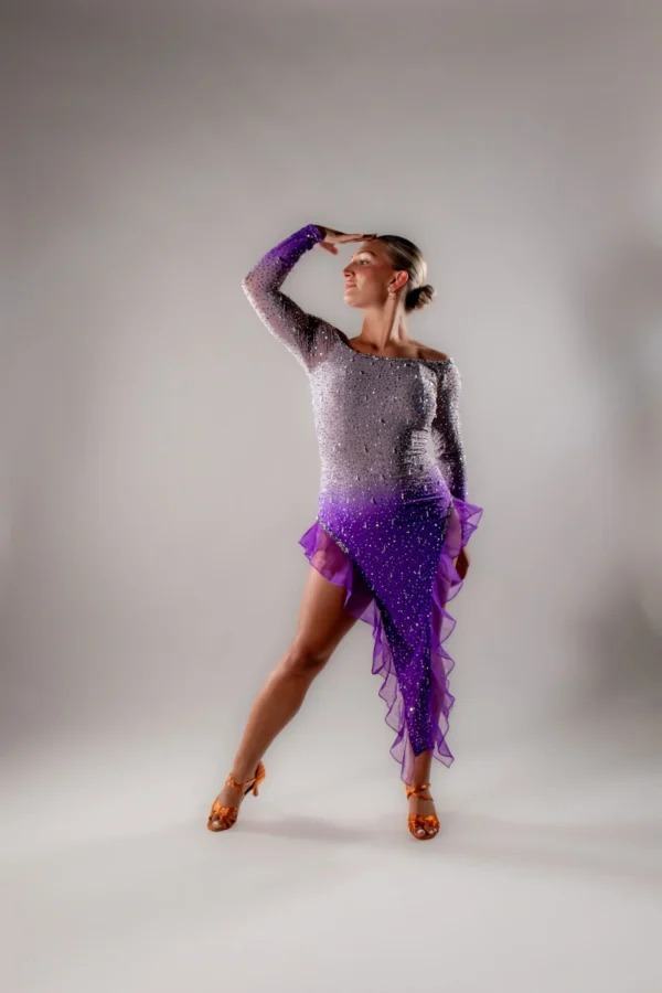 Violet Flame Asymmetrical Latin Dress - Image 6