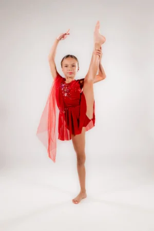Girls' Elegant Red Lyrical Dance Costume – Flowing Cape Detail