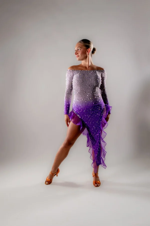 Violet Flame Asymmetrical Latin Dress - Image 4