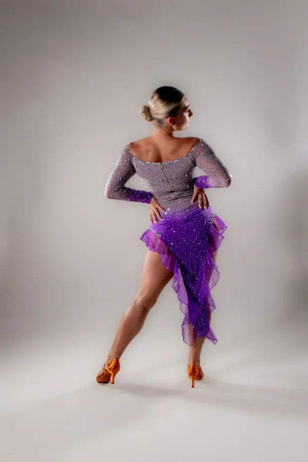 Violet Flame Asymmetrical Latin Dress - Image 2
