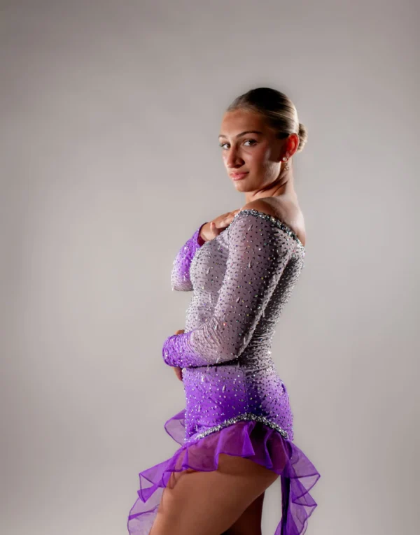 Violet Flame Asymmetrical Latin Dress - Image 5